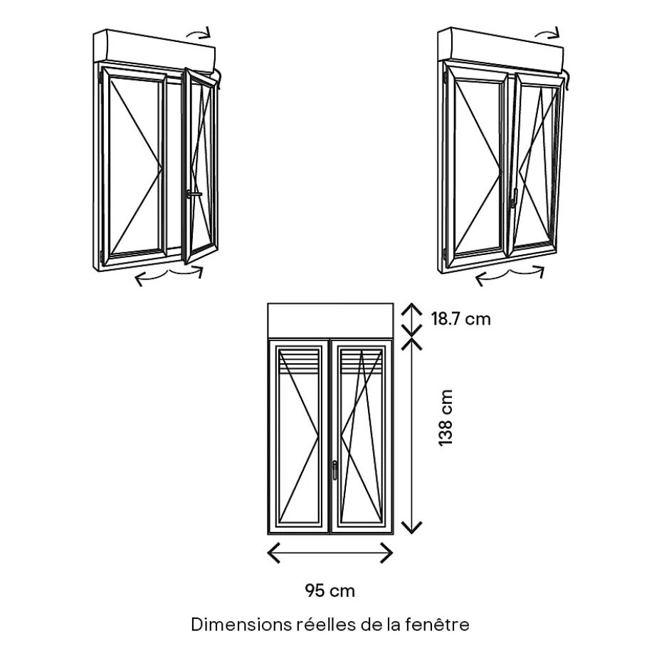 Fenêtre PVC 2 vantaux oscillo-battant + volet roulant électrique blanc - 90 x h.135 cm-GoodHome Hot
