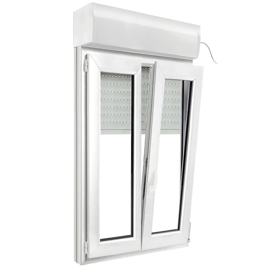 Fenêtre PVC 2 vantaux oscillo-battant + volet roulant électrique blanc - 90 x h.135 cm-GoodHome Hot