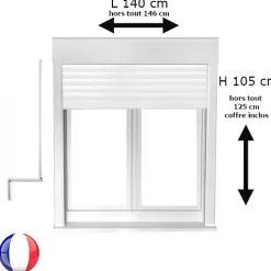Fenêtre PVC 2 vantaux oscillo-battant avec volet roulant manivelle H 105 x L 140 cm pour pose en neuf-Gefradis Outlet