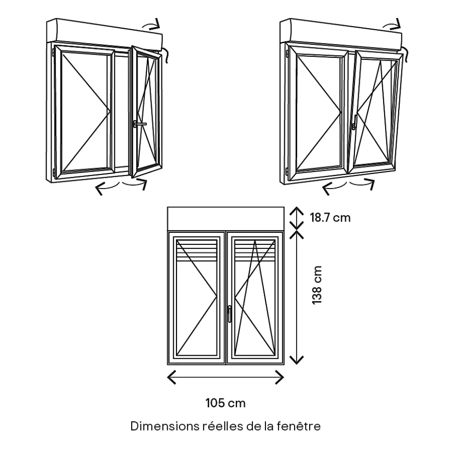 GoodHome Fenêtre PVC 2 vantaux oscillo-battant + volet roulant électrique blanc - l.100 x h.135 cm