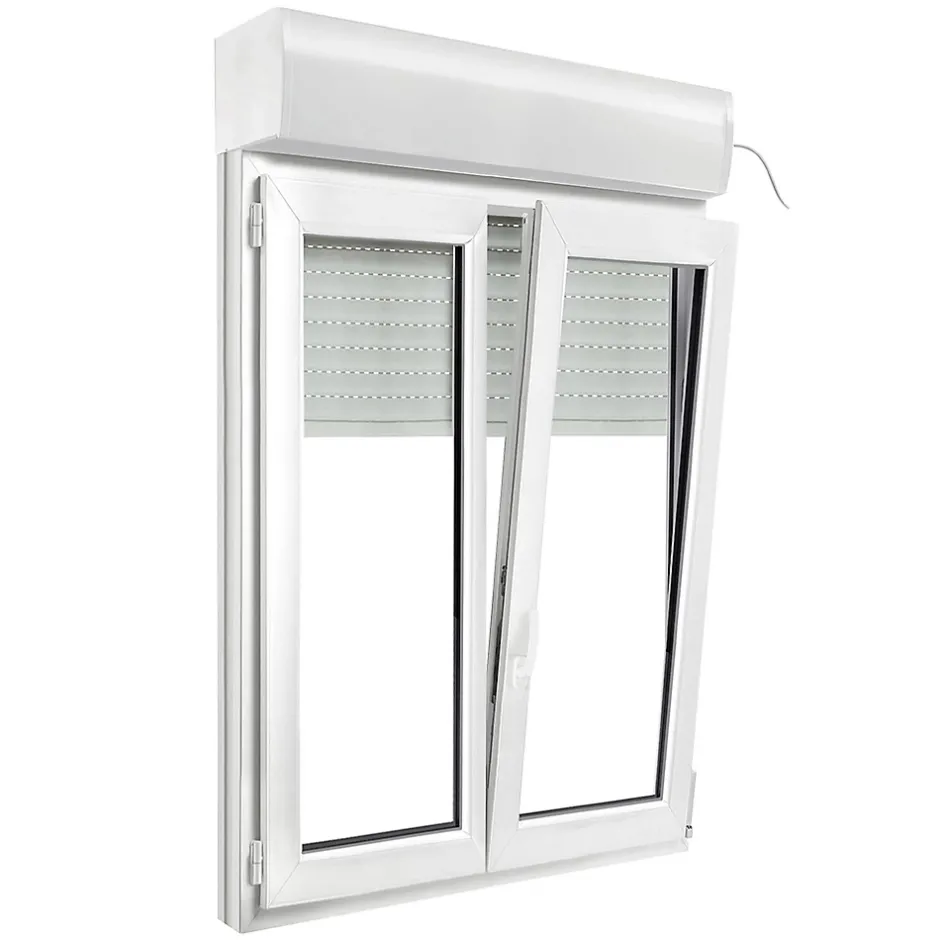 GoodHome Fenêtre PVC 2 vantaux oscillo-battant + volet roulant électrique blanc - l.100 x h.135 cm