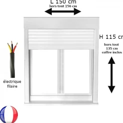 Fenêtre PVC 2 vantaux oscillo-battant avec volet roulant électrique H 115 x L 150 cm pour pose en neuf-Gefradis Hot