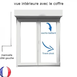 Gefradis Fenêtre PVC 2 vantaux oscillo-battant avec volet roulant manivelle H 165 x L 100 cm pour pose en neuf