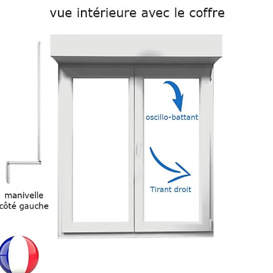 Fenêtre PVC 2 vantaux oscillo-battant avec volet roulant manivelle H 105 x L 120 cm pour pose en neuf-Gefradis New