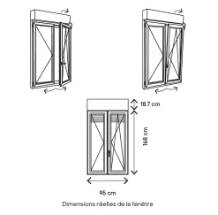 Fenêtre PVC 2 vantaux oscillo-battant + volet roulant électrique blanc - l.90 x h.165 cm-GoodHome Sale