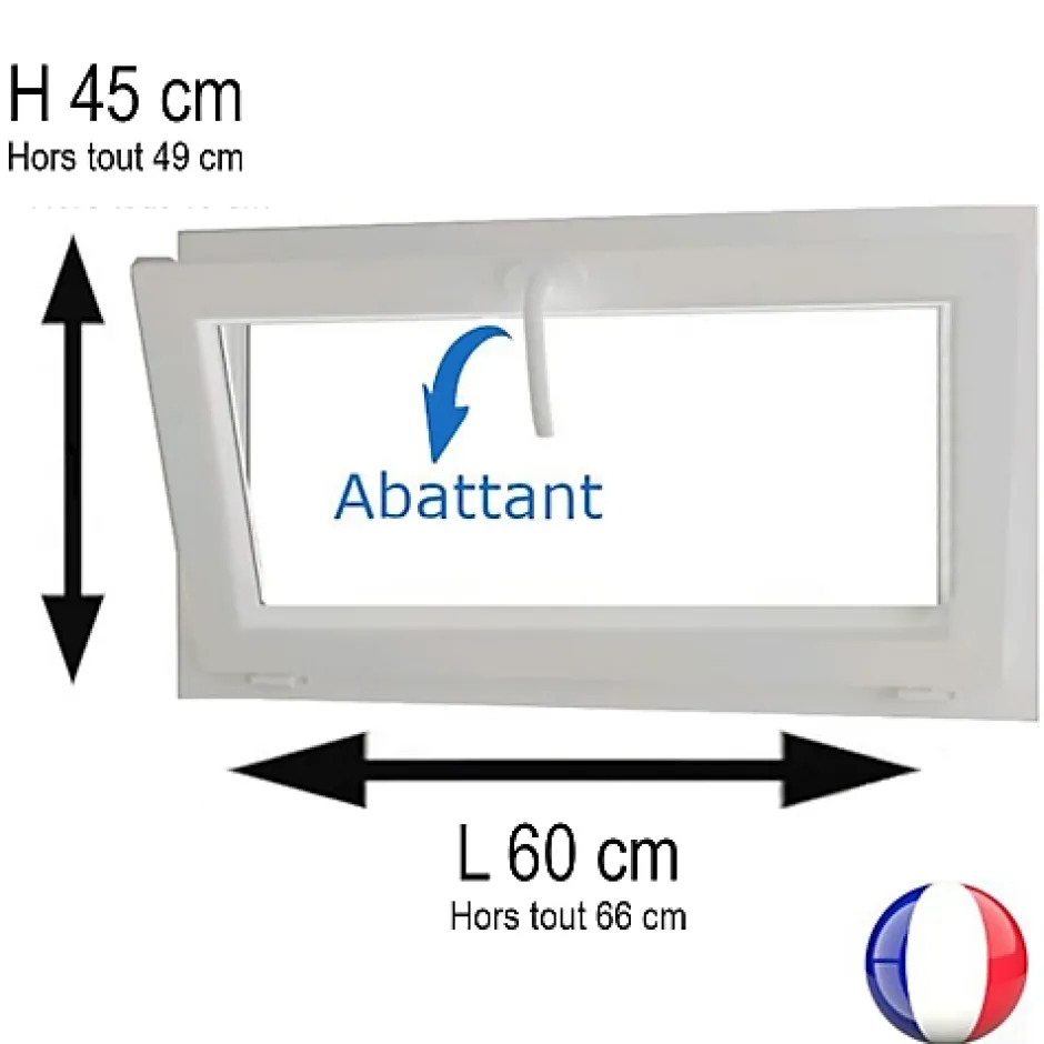 Gefradis Fenêtre PVC abattant 1 vantail blanc H 45 x L 60 cm avec poignée pour pose en neuf