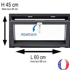 Gefradis Fenêtre PVC abattant 1 vantail anthracite H 45 x L 60 cm avec poignée pour pose en neuf