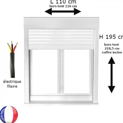 Gefradis Fenêtre PVC avec volet roulant électrique H 195 x L 110 cm 2 vantaux pour pose en neuf