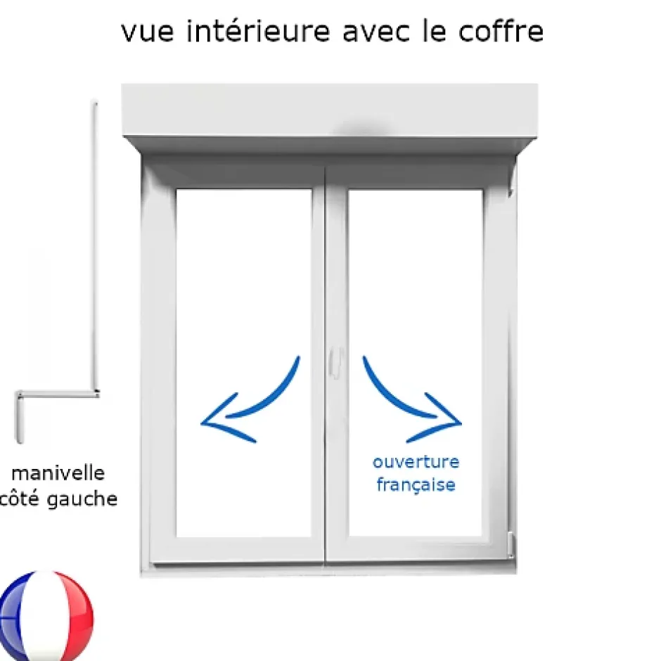 Fenêtre PVC avec volet roulant manivelle PVC H 145 x L 150 cm 2 vantaux pour pose en neuf-Gefradis