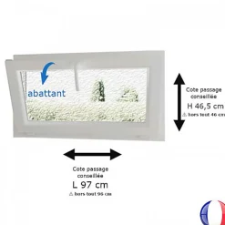Gefradis Fenêtre PVC blanc 1 vantail abattant hors tout H 46 x L 96 cm verre brouillé pour pose rénovation