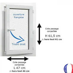 Fenêtre PVC blanc 1 vantail hors tout H 61 x L 46 cm ouverture française verre brouillé pour pose rénovation - tirant droit-Gefradis Sale