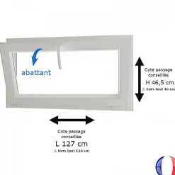 Gefradis Fenêtre PVC blanc 1 vantail abattant hors tout H 46 x L 126 cm pour pose rénovation