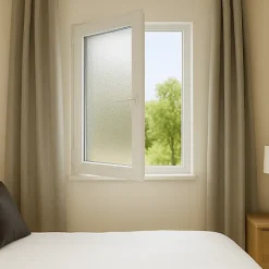 Gefradis Fenêtre PVC blanc 1 vantail hors tout H 61 x L 46 cm ouverture française verre brouillé pour pose rénovation - tirant gauche