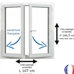 Fenêtre PVC blanc 2 vantaux hors tout H 166 x L 106 cm ouverture française pour pose rénovation-Gefradis New