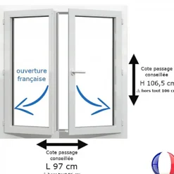 Gefradis Fenêtre PVC blanc 2 vantaux hors tout H 106 x L 96 cm ouverture française pour pose rénovation
