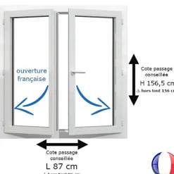 Fenêtre PVC blanc 2 vantaux hors tout H 156 x L 86 cm ouverture française pour pose rénovation-Gefradis Discount
