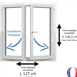 Gefradis Fenêtre PVC blanc 2 vantaux hors tout H 136 x L 126 cm ouverture française pour pose rénovation