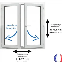 Fenêtre PVC blanc 2 vantaux hors tout H 76 x L 106 cm ouverture française pour pose rénovation-Gefradis Online
