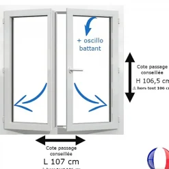 Fenêtre PVC blanc 2 vantaux hors tout H 106 x L 106 cm oscillo battant pour pose rénovation-Gefradis New