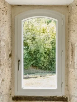 3 in 1 Fenêtre PVC cintré 1 ventail ouvrant RAL 9016 ( L.: 70 cm x H.: 80 cm)