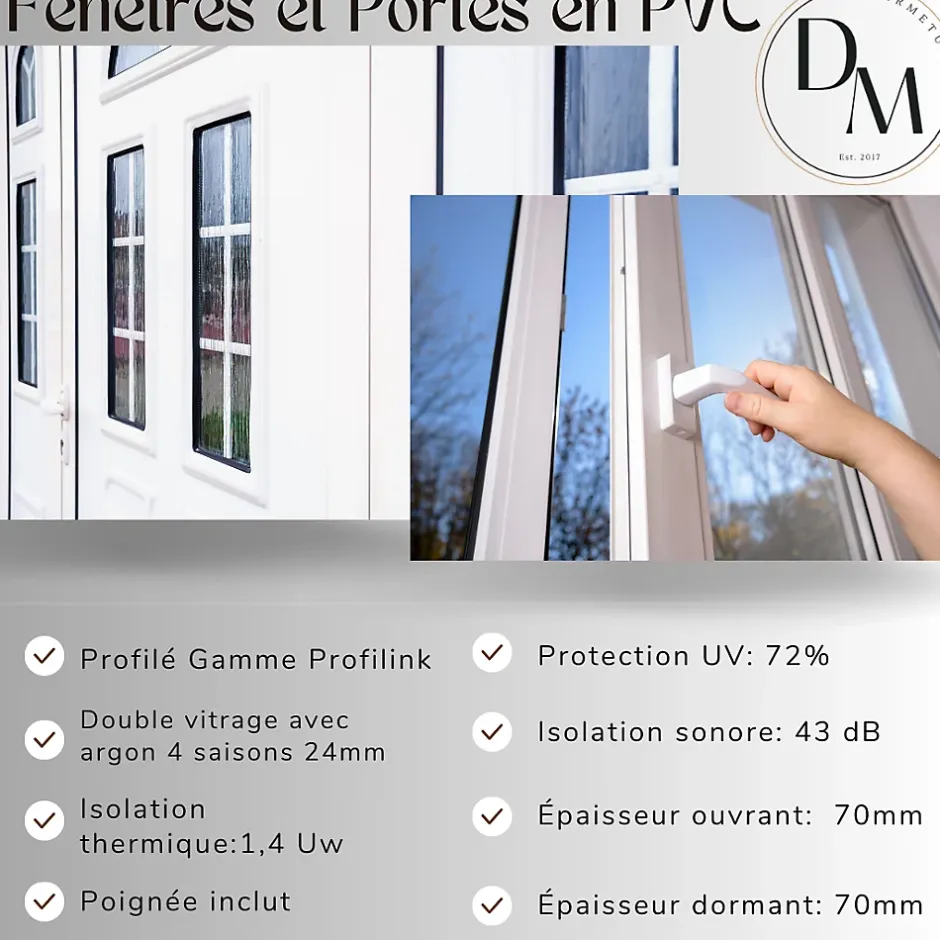 3 in 1 Fenêtre PVC cintré 1 ventail ouvrant RAL 9016 ( L.: 90 cm x H.: 80 cm)