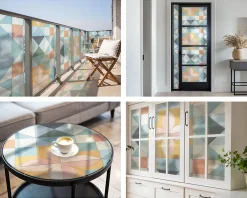 Wallfluent Film décoratif pour vitre 100x100 cm d'Intimité pour Fenêtre Rayures Géométrie Colorée 1 rol.