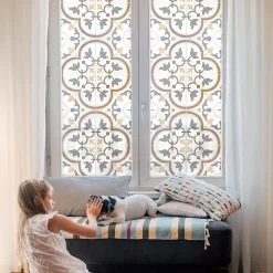 Wallfluent Film Ddépoli Autoadhésif 200x116 cm d'Intimité pour Fenêtre Rayures Ornements Carrelés 1 rol.