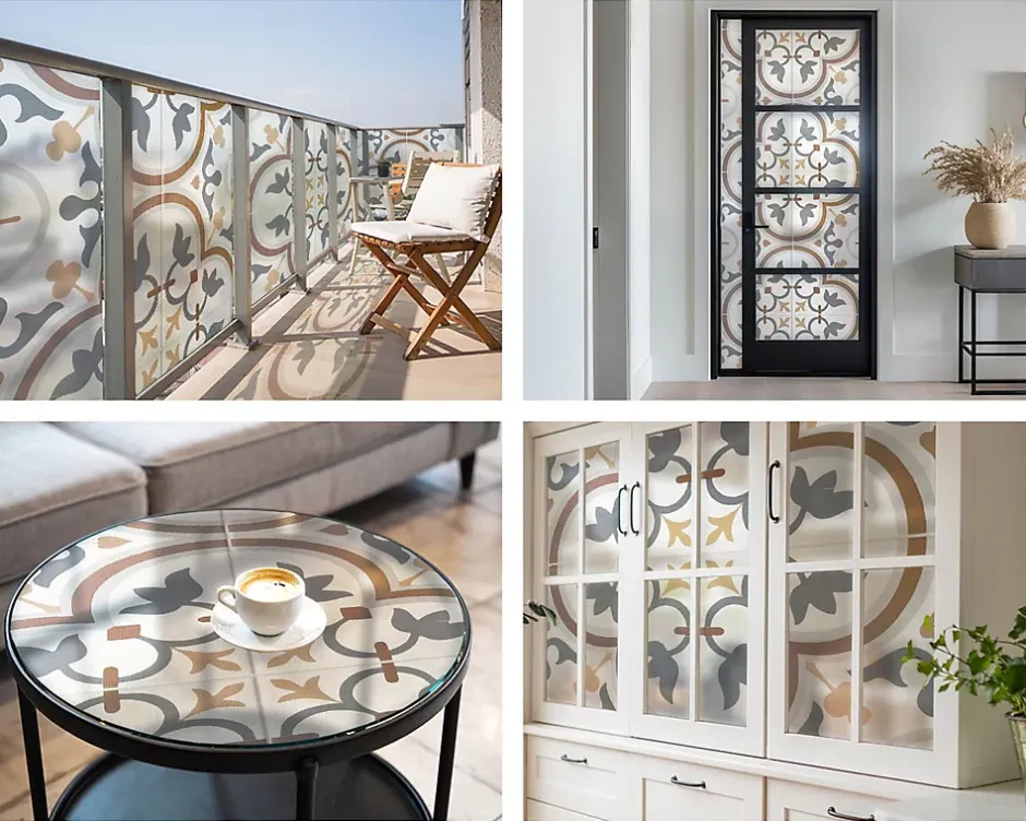 Film Ddépoli Autoadhésif 200x100 cm d'Intimité pour Fenêtre Rayures Ornements Carrelés 1 rol.-Wallfluent Online