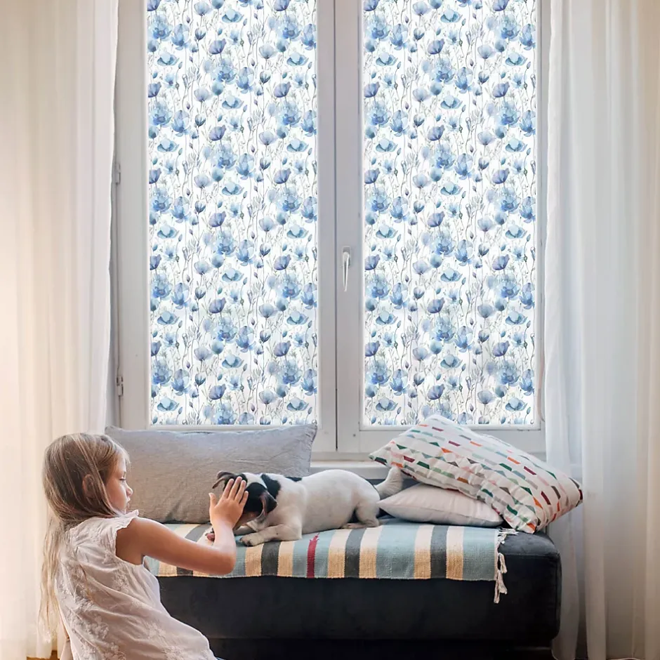 Film dépoli blanc adhésif 100x100 cm décoratif vitrail Fleurs À L'aquarelle 1 rol.-Wallfluent Discount