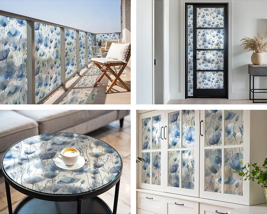 Film dépoli blanc adhésif 100x100 cm décoratif vitrail Fleurs À L'aquarelle 1 rol.-Wallfluent Discount