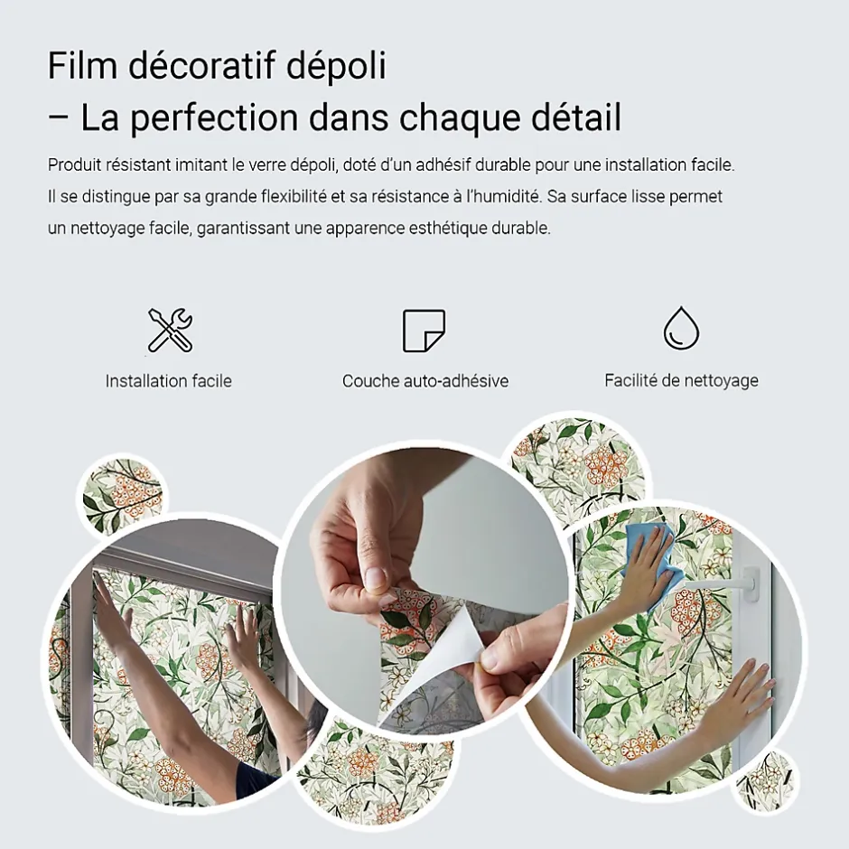 Film dépoli blanc adhésif 100x100 cm décoratif vitrail Fleurs À L'aquarelle 1 rol.-Wallfluent Discount