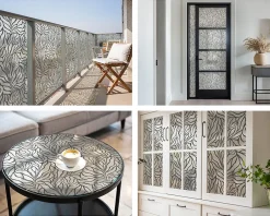 Wallfluent Film dépoli blanc adhésif 100x116 cm décoratif vitrail Feuilles Fleurs 1 rol.