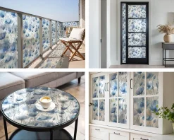 Wallfluent Film dépoli blanc adhésif 200x116 cm décoratif vitrail Fleurs À L'aquarelle 1 rol.