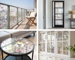 Film dépoli blanc adhésif 50x146 cm d'Intimité pour Fenêtre Rayures Prairie Fleurie 1 rol.-Wallfluent Clearance