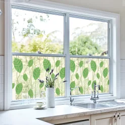 Ambiance Sticker Film Fenêtre Anti Regard Occultant - FEUILLES VERTES - Stickers pour Vitres & Porte de Douche - 40x100cm