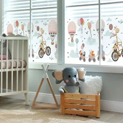 Ambiance Sticker Film Fenêtre Anti Regard Occultant - ANIMAUX ET MONTGOLFIÈRE DANS LES NUAGES - Stickers pour Vitres & Porte de Douche - 40x100cm