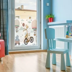 Ambiance Sticker Film Fenêtre Anti Regard Occultant - ANIMAUX ET MONTGOLFIÈRE DANS LES NUAGES - Stickers pour Vitres & Porte de Douche - 40x100cm