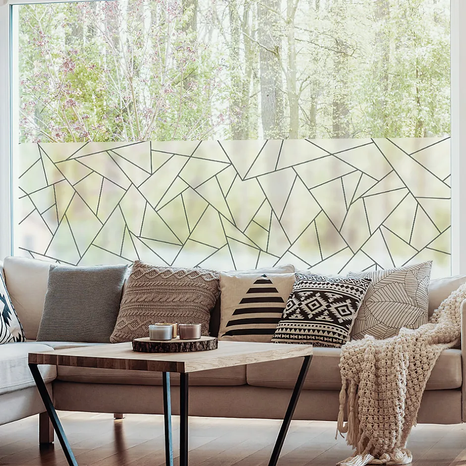 Film Fenêtre Anti Regard Occultant - MOTIF GÉOMÉTRIQUE GRIS LONG - Stickers pour Vitres & Porte de Douche - 40X200cm-Ambiance Sticker New