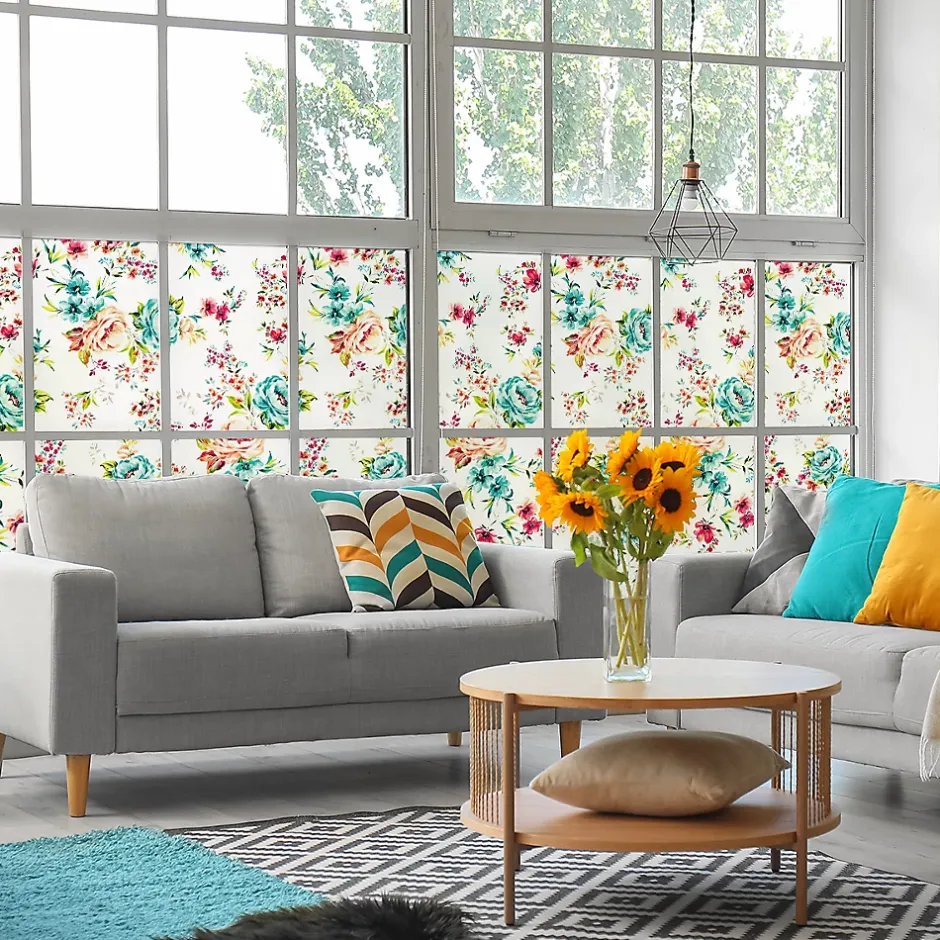 Ambiance Sticker Film Fenêtre Anti Regard Occultant - MOTIF FLORAL XL - Stickers pour Vitres & Porte de Douche - 40X200cm