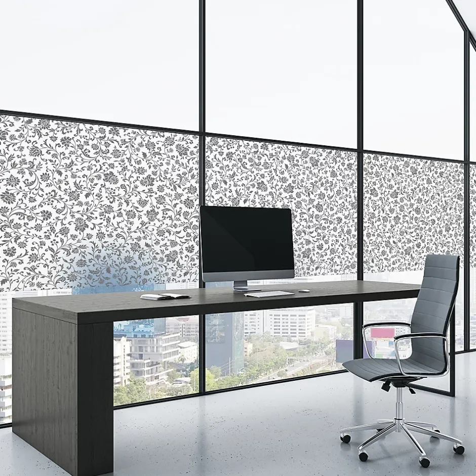 Ambiance Sticker Film Fenêtre Anti Regard Occultant - FLEURS NOIR XL - Stickers pour Vitres & Porte de Douche - 40X200cm