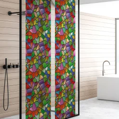 Ambiance Sticker Film Fenêtre Anti Regard Occultant - VITRAIL MULTICOLOR - Stickers pour Vitres & Porte de Douche - 40x200cm