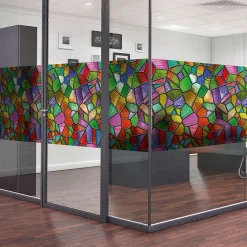 Ambiance Sticker Film Fenêtre Anti Regard Occultant - VITRAIL MULTICOLOR - Stickers pour Vitres & Porte de Douche - 40x200cm