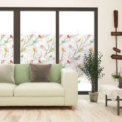 Ambiance Sticker Film Fenêtre Anti Regard Occultant - OISEAUX DANS LA FORÊT - Stickers pour Vitres & Porte de Douche - 40x200cm