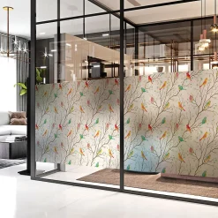 Ambiance Sticker Film Fenêtre Anti Regard Occultant - OISEAUX DANS LA FORÊT - Stickers pour Vitres & Porte de Douche - 40x200cm