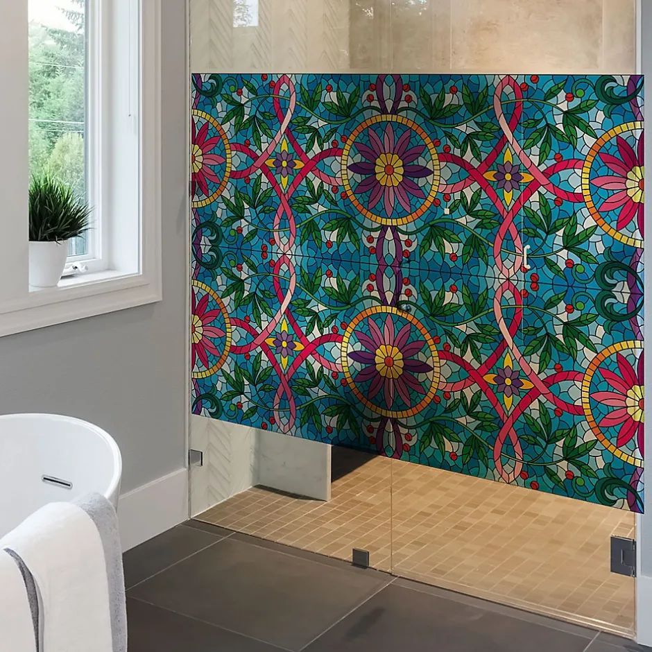 Film Fenêtre Anti Regard Occultant - VITRAIL LIANES ET FLEURS - Stickers pour Vitres & Porte de Douche - 40x100cm-Ambiance Sticker Best