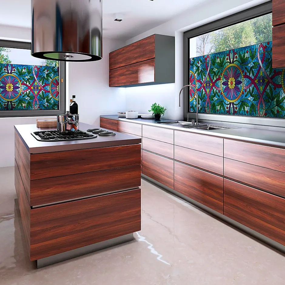 Film Fenêtre Anti Regard Occultant - VITRAIL LIANES ET FLEURS - Stickers pour Vitres & Porte de Douche - 40x100cm-Ambiance Sticker Best