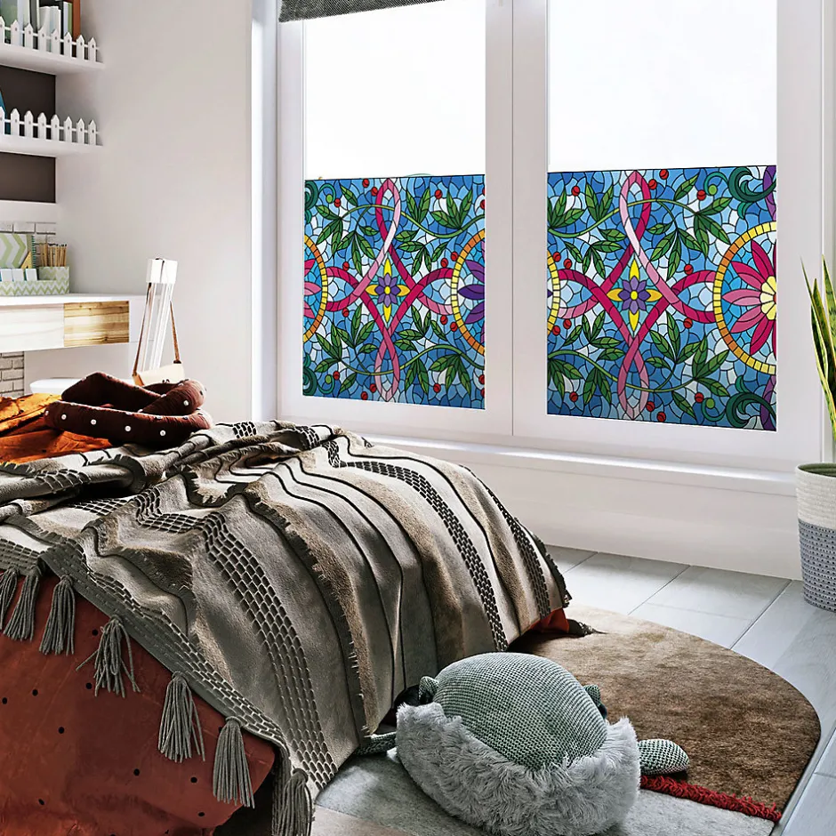 Film Fenêtre Anti Regard Occultant - VITRAIL LIANES ET FLEURS - Stickers pour Vitres & Porte de Douche - 40x100cm-Ambiance Sticker Best