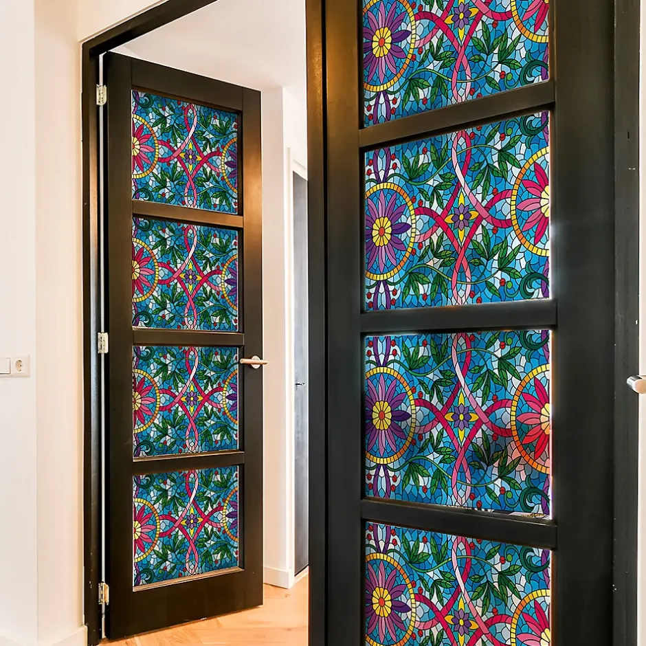 Film Fenêtre Anti Regard Occultant - VITRAIL LIANES ET FLEURS - Stickers pour Vitres & Porte de Douche - 40x100cm-Ambiance Sticker Best