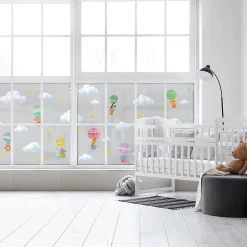 Ambiance Sticker Film Fenêtre Anti Regard Occultant - ANIMAUX EN MONTGOLFIÈRES XL - Stickers pour Vitres & Porte de Douche - 40X200cm