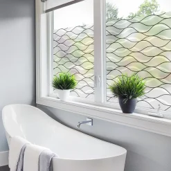Ambiance Sticker Film Fenêtre Anti Regard Occultant - VAGUES MODERNES XL - Stickers pour Vitres & Porte de Douche - 40X200cm